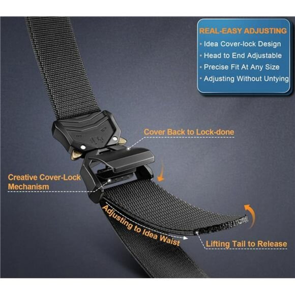 Mens tactical belt adjustable nylon webbing quick release buckle outdoor duty wo - Picture 3 of 8